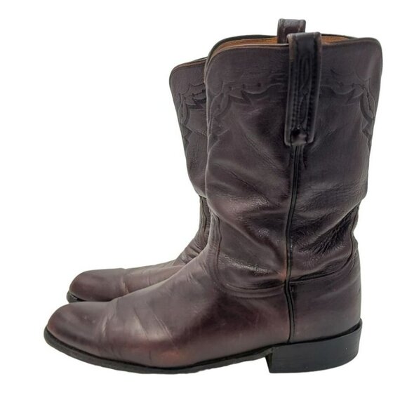 Lucchese Mens Boots Cowboy Black Cherry Leather Handmade Western Sz 10 Pull On